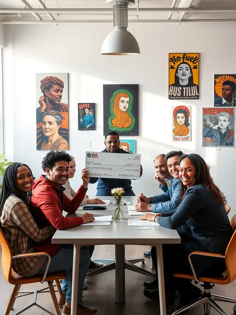 An image depicting artists receiving financial support from NO FUEL, emphasizing the organization's commitment to alleviating financial burdens and enabling artists to focus on their craft.